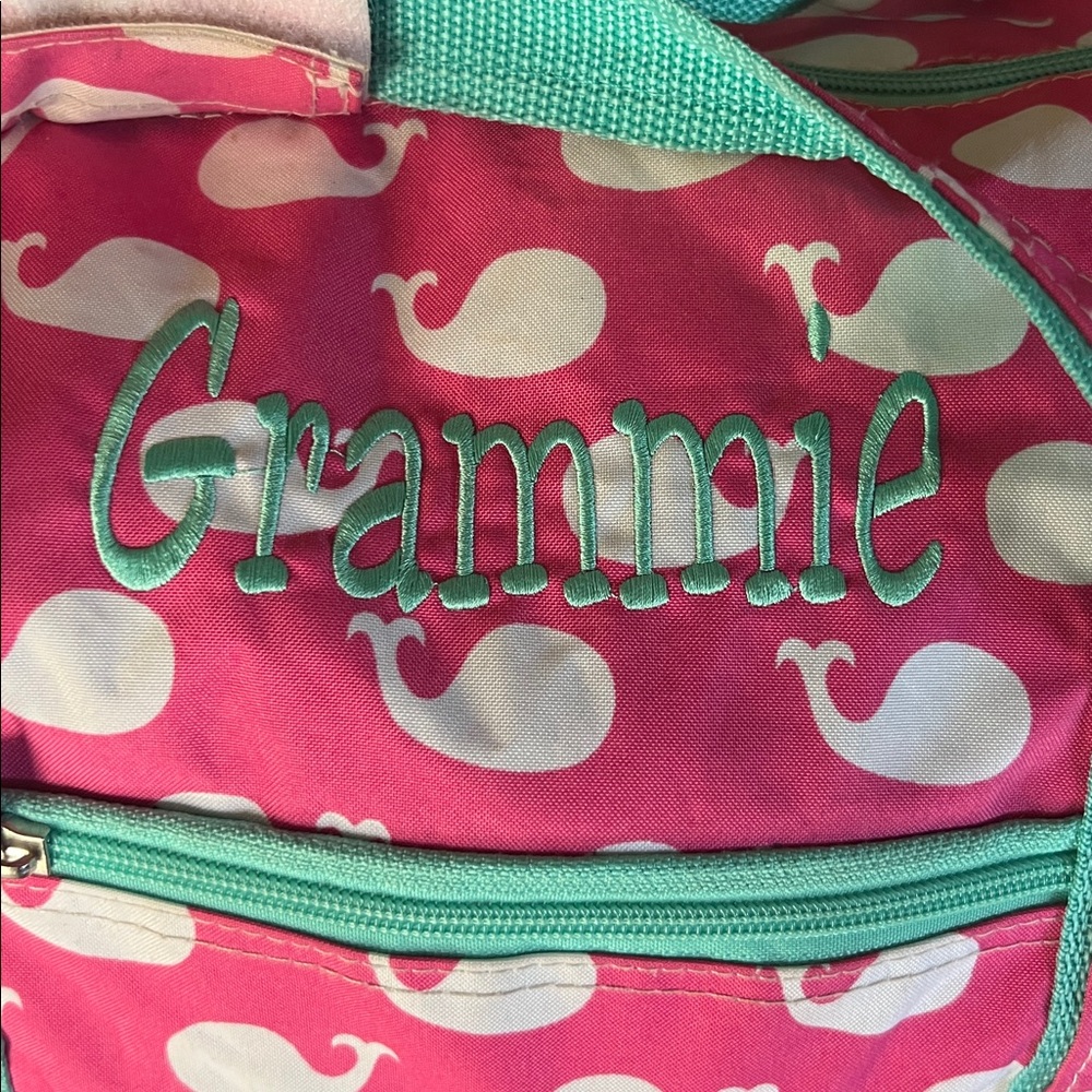 Pink and White Whale Print Duffel Bag‎ “GRAMMIE” - Picture 2 of 15